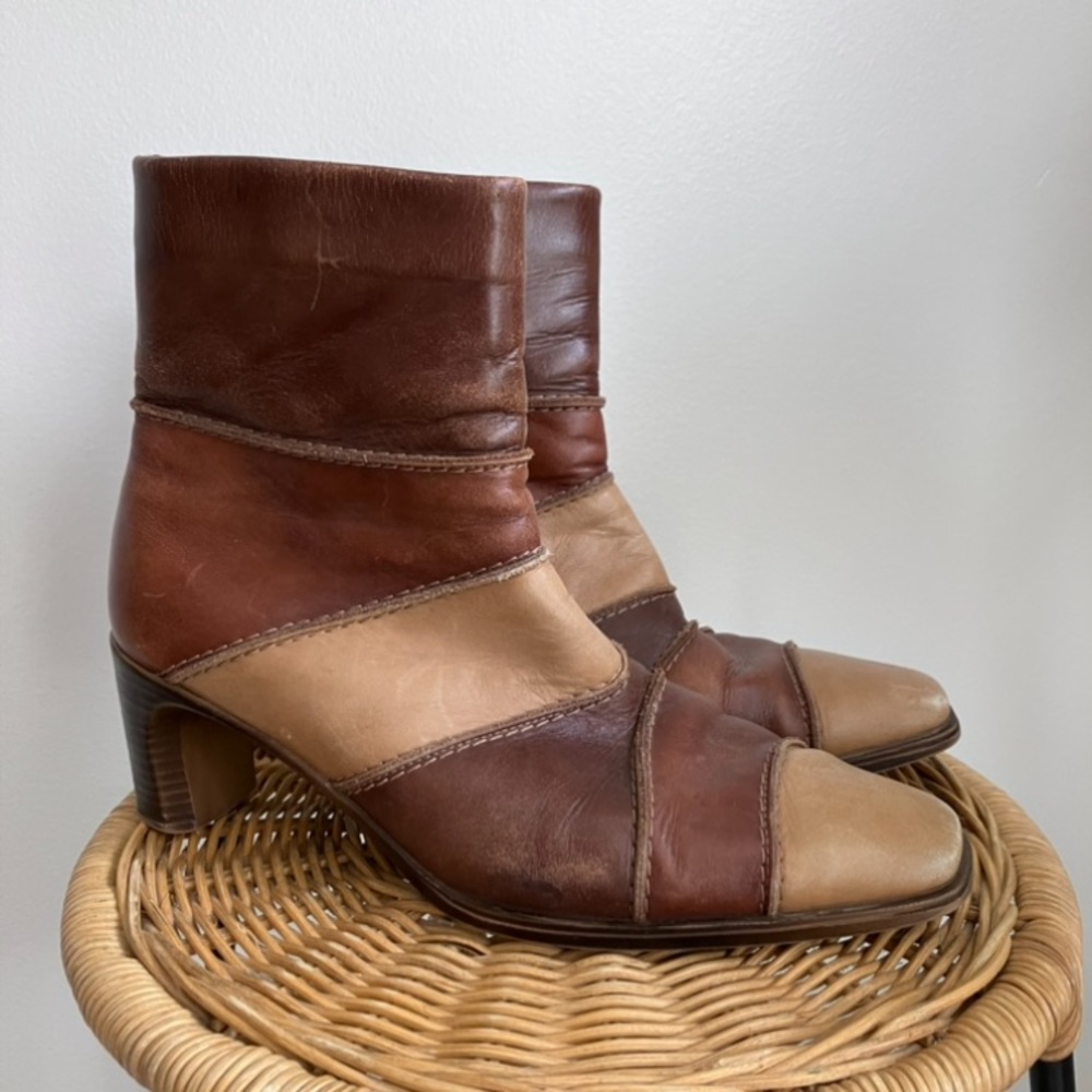 Vintage Real Leather Color Block Booties